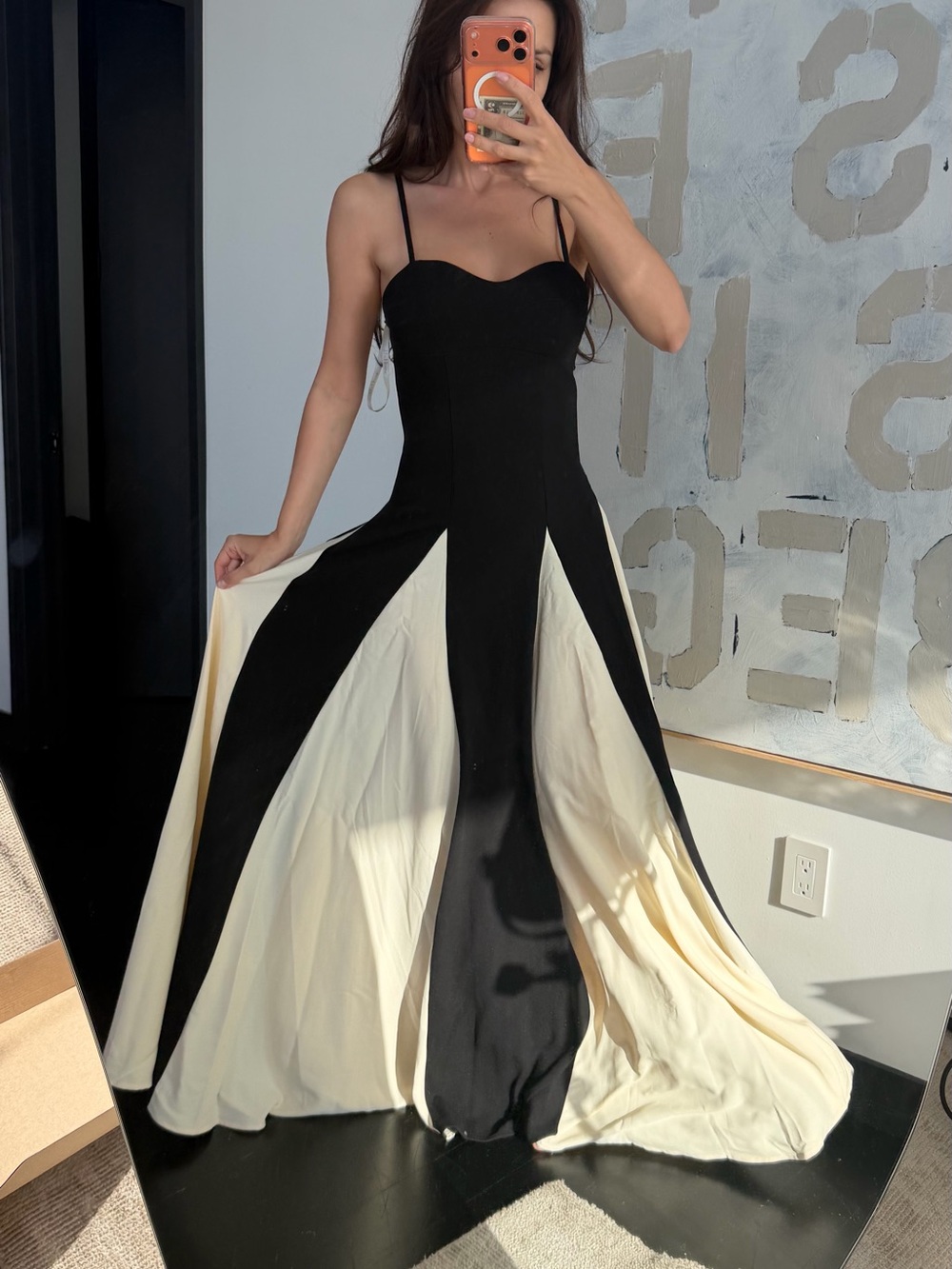 JJs House Black and Cream Maxi Dress with Spaghetti Straps